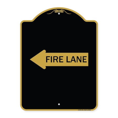 SIGNMISSION Designer Series Sign-Fire Lane Left Arrow, Black & Gold Aluminum Sign, 18" x 24", BG-1824-23982 A-DES-BG-1824-23982
